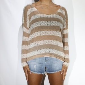 Stripped high low cream sweater